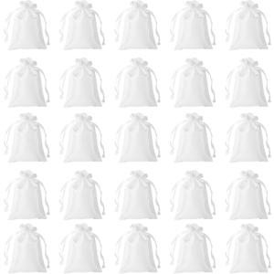 Patikil Satin Bags with Drawstring, 30 Pack 6x8 Inch Wedding Favor Mini Gift Packaging Bags for Birthday Christmas Jewelry Party, White