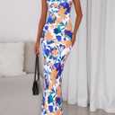 PRETTYGARDEN Women's 2026 Summer Floral Bodycon Maxi Dresses Ribbed Strapless Tube Casual Boho Party Long Dress (XXL)