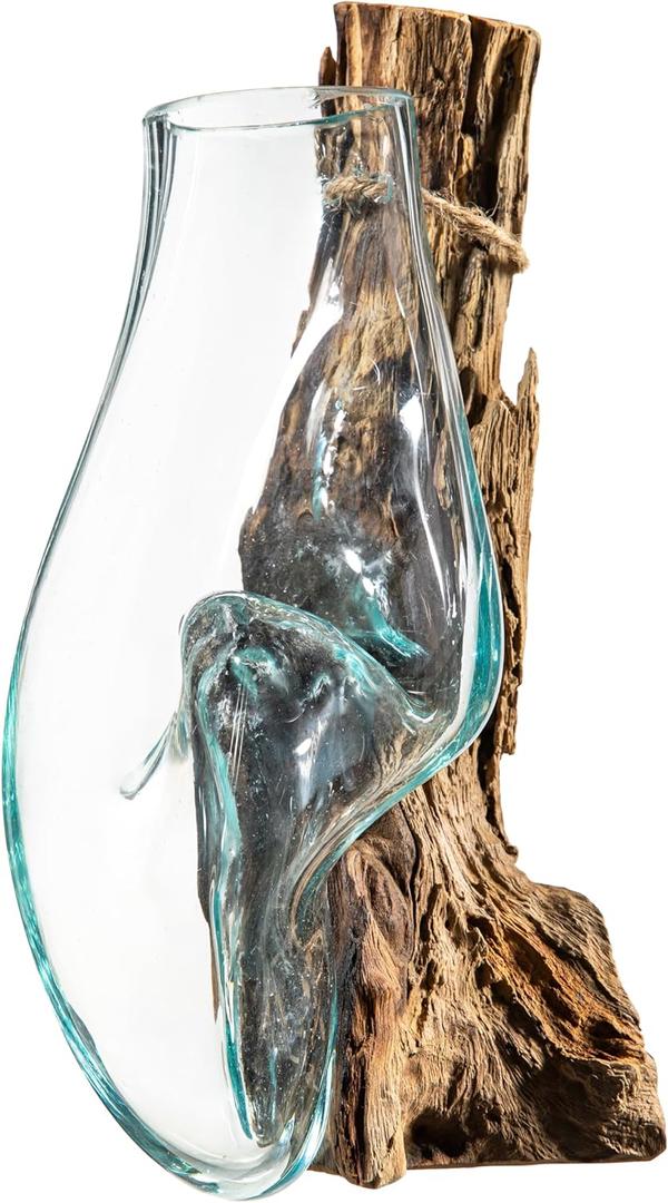 Cape Craftsmen Wall Mounted 12" Molten Glass Hanging Terrarium Kit on Natural Driftwood, Indoor Wall Planter Vase on Wood, Propagation Station for Hydroponics Plants, Succulent Pot