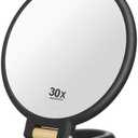 Martvex 1x 30x Magnifying Travel Mirror, Hand Mirror with Handle - Double Side Hand Held Mirror with 1x30x Magnification & Foldable Handle, Portable Travel Makeup Hand Mirror for Women (Black)