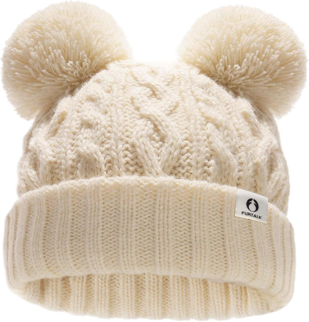 FURTALK Toddler Winter Hat Pom Pom Beanie Knitted Warm Hats for Baby Kids Boys Girls (Beige)
