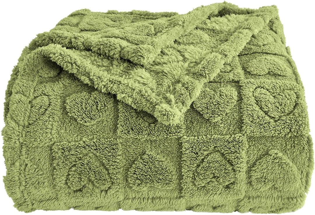 Heart Checkered Throw Blankets, for Love Mother Friends Pets,280 GSM Super Soft Warm Lightweight Fluffy Bed Blanket for Women Anniversaries(Sage Green,50"x60")
