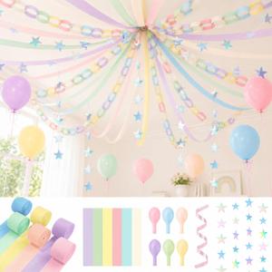 Pastel Party Decoration Kit Crepe Paper Streamers Paper Chains Balloons