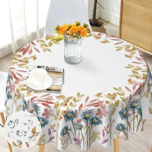 Round Tablecloth 60 inch, Floral Round Table Cloth, Stain Resistance, Water Repellent and Wrinkle-Free, Fall Flower Circle Tablecloth for Home Kitchen Dining Party Patio Indoor and Outdoor Use (Leaf)