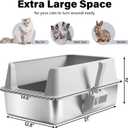 XL Stainless Steel Litter Box with Lid, Extra Large High Sided Metal Cat Litter Box with Mat and Scooper, Easy Clean, Non Stick & No Smell
