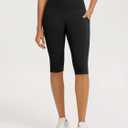 ODODOS High Waist Workout Capris with Pockets for Women, 14" / 19" Tummy Control Yoga Capri Leggings (Black, M)