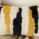 Woven Tufted Boho Throw Pillow Cover, Modern Decorative Geometric Irregular Black Ivory Yellow Striped Lines Cushion, Farmhouse Tribal Pillowcases for Couch Sofa Bedroom Living Room