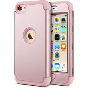 ULAK Compatible with iPod Touch 7th/6th/5th Gen Case, Heavy Duty Shockproof High Impact Protective Case with Dual Layer Soft Silicone + Hard PC for Apple iTouch 5/6/7, Rose Gold