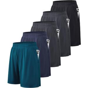 BALENNZ Athletic Shorts for Men with Pockets and Elastic Waistband Quick Dry Activewear (X-Large, 5 Pack Black, Dark Grey, Dark Grey, Navy, Dark Green)