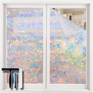 Volcanics Window Privacy Film with Installation Tools, Static Window Clings Vinyl 3D Window Decals Stickers Rainbow Window Film for Glass Door Heat Control Anti UV 35.4 x 98.4 Inches