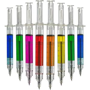 Bedwina Syringe Pens - (Bulk Pack of 12) Retractable Fun Multi Color Novelty Pen for Nurses, Nursing Student School Supplies, Birthdays, Stocking Stuffers and Toy Party Favor Gifts