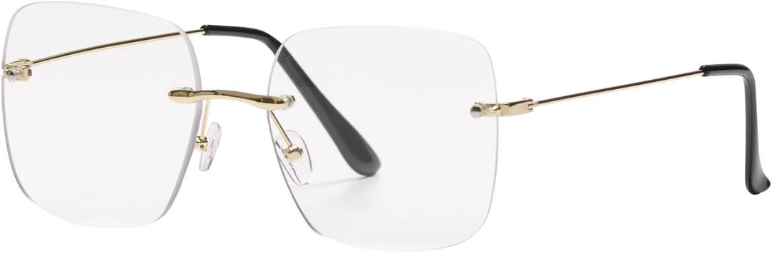 Oversized Square Frameless Reading Glasses for Women, Fashion Large Frameless Metal Readers, Big Borderless Eyewear (Gold-18)
