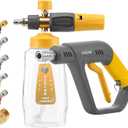 Short Pressure Washer Gun with Foam Cannon, High Power Washer Gun Snow Foam Lance with 5 Power Washer Nozzle Tips, 1/4 Inch Quick Connector, 4000 PSI, 1 Liter
