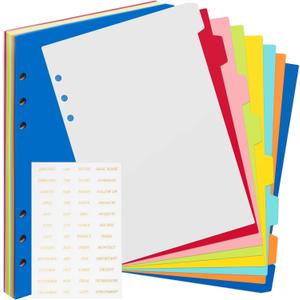32 Pcs A5 Index Divider 6 Hole Binder Dividers 8.27 x 5.83 Inch 8 Colors Plastic Binder Dividers with Gold Month Stickers for Notebook Loose Leaf Binders Travel Diary Journal Planner