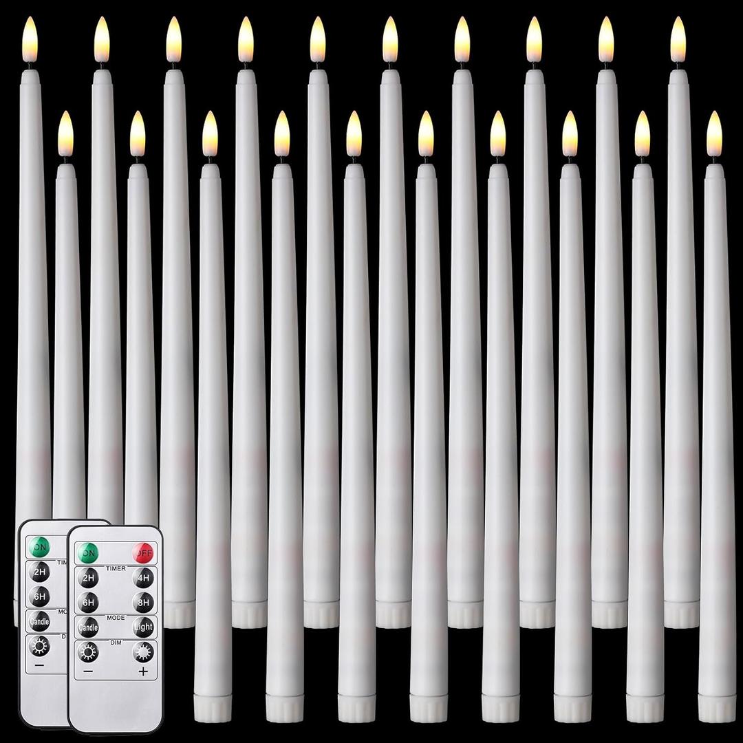 Tuanse 20 Pack Bulk Flickering Flameless Taper Candles with Remote & Timer LED Advent Candlesticks Battery Operated for Wedding Halloween Christmas Table Centerpieces Home Dinner Decor(10.83",White)