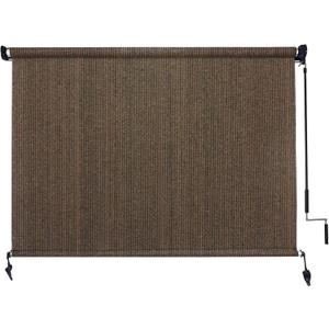 Amagenix Outdoor Roller Shades 7'(W) X 6'(H), Exterior Cordless Patio Shades Roll Up Outdoor Blinds with 90% UV Protection, Two-Section Poles with One-Piece Fabric, Mocha