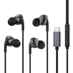 USB C Headphones for Samsung Galaxy S24 Ultra S23 S22 S21 S20 Note 20 10+ Flip Fold A54 A53,2-Pack Type C Earbuds in-Ear Headphones with Mic Volume Control for iPhone 16 15 Pro Max Plus Pixel 8 7 6a