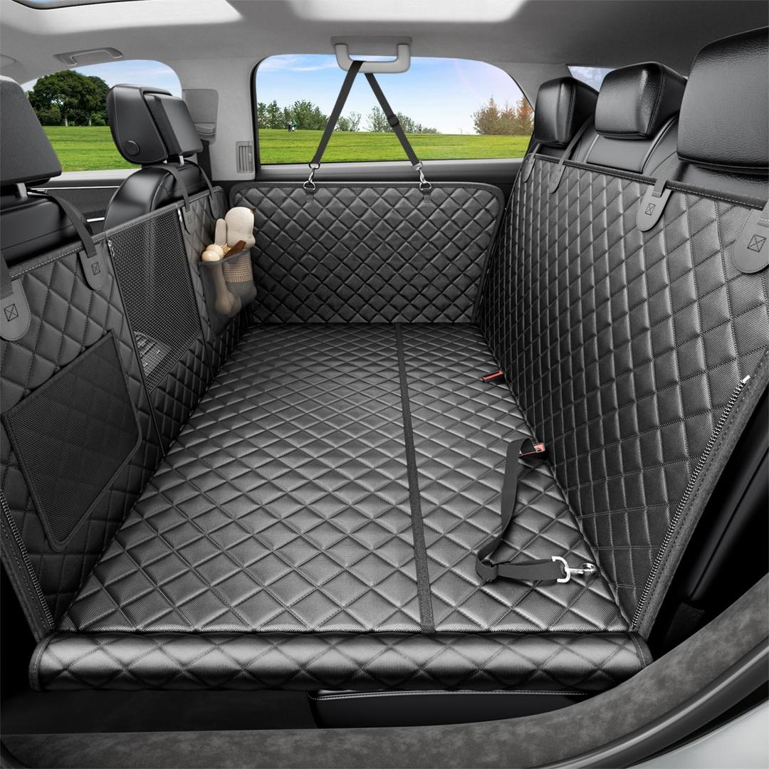 REEVAA Dog Car Seat Cover for Back Seat, Hard Bottom Dog Hammock, Pet Bed Extender for 2-4 Large/Medium Dogs, Waterproof Seat Protector, Universal L Size Fits for SUV Medium Truck, Black