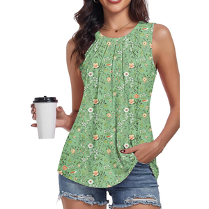 syoss Women's Summer Tank Tops Pleated Round Neck Sleeveless Tops, Size L