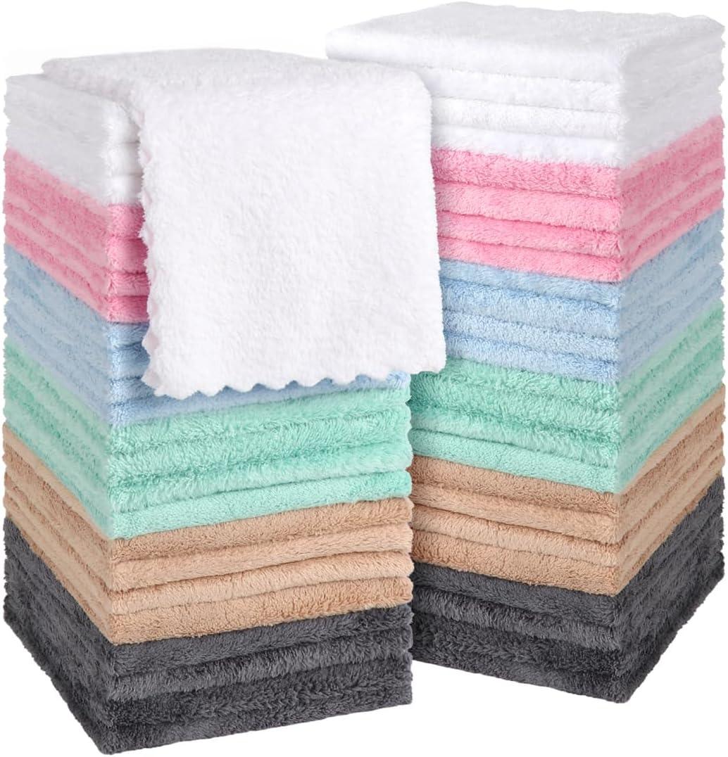 Orighty Ultra Soft Washcloths 48 Pack, Premium Microfiber Towel Sets 12 x 12 inches, Absorbent and Quick Drying Coral Velvet Washcloth, Versatile Wash Cloth for Bathroom, Hotel, and Gym (Multi-Colors) (48 Pack Washcloths)