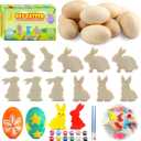 Easter Egg Painting Kit, 24pcs Wooden Eggs and Bunny for Easter Crafts Basket Stuffers Gifts for Kids Toddlers Boys Girls Ages 4-8 8-12 Birthday Party Favors Classroom Prizes DIY Decor