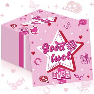 Lounsweer 100 Pcs Pink Napkins Decorations Disco Cowgirl Bulk Disposable Pink Paper Dinner Good Luck Napkins for Bachelorette Birthday Women Western Disco Cowgirl Pony Club Party Favor