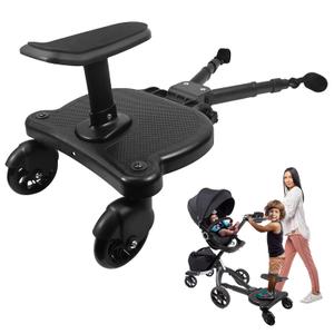 Universal Stroller Board, Black Buggy Board, Holds Children Up to 55lbs with Detachable Seat, 2in1 Sit and Stand Stroller Glider Board,Stroller Standing Board for Most Strollers, Stroller Rider Board