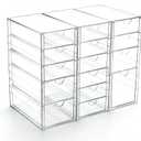 Prsildan Acrylic Drawer Organizer with 15 Drawers, Makeup Craft Office Desk Organizers Accessories, Set of 3 Clear Stackable Storage Drawers for Vanity, Countertop, Jewelry, Art Supply Organization