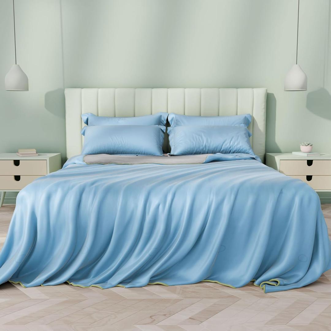 Ice Epoch Sheal Cooling Comforter Queen Size 80'' x 90'', Q-Max Rating of >0.4, Double-Sided Cool Tech Comforter & Colors, All-Season Lightweight Blanket to Quickly Cool Down, Blue Grey Ice Epoch Sheal Cooling Comforter Queen Size 80'' x 90'', Q-Max Rating of >0.4, Double-Sided Cool Tech Comforter & Colors, All-Season Lightweight Blanket to Quickly Cool Down, Blue Grey