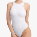 PUMIEY Women's High Neck Sleeveless Bodysuit Sexy Tank Tops Smoke Cloud Collection, Size -M, White