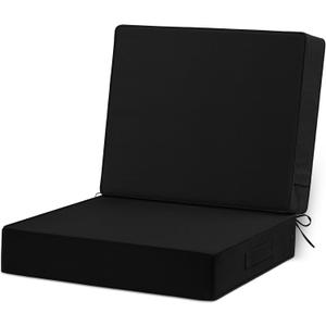 Cozyide 24x24 Outdoor Cushions for Patio Furniture, Waterproof Outdoor Chair Cushions with Non-Slip Ties and Handle, Washable Deep Seat Cushions for Outdoor Furniture with Removable Cover, Black