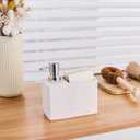 White Travertine Soap Dispenser with Sponge & Brush Holder  Hand & Dish Resin Soap Pump Bottle for Kitchen & Bathroom, 2-in-1 Countertop Organizer, with 2 Natural Sponges (Luxury Home Decor)