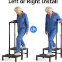 2 Step Stool with Handle, Heavy Duty Step Stool for Elderly and Adults, Adjustable Handrail with Non-Slip Platform, Bedside Steps for High Beds, Kitchen and Bathroom
