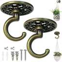 Heavy Duty Ceiling & Wall Hook for Hanging Plants  Holds Up to 50 lbs   Includes All Mounting Hardware for Drywall, Wood, Cement (2, Antique Brass)