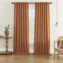 Natural Linen Curtains for Bedroom, Rod Pocket & Back Tab Flax Linen Burlap Semi Sheer Window Drapes Privacy with Light Filtering for Patio Door, W70 x L84, Desert Orange, 2 Pieces