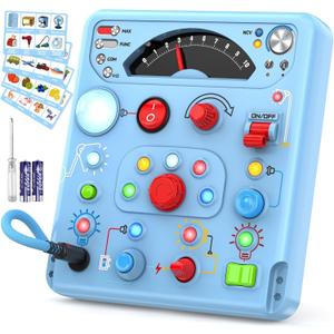 Busy Board Montessori Toys for Toddler 1 2 3 4 Year Old with 13 LED Lights, Sensory Toys Educational Learning for Toddlers 1-3, Activity Travel Toy Gifts for 1+ Year Old Boys and Girls