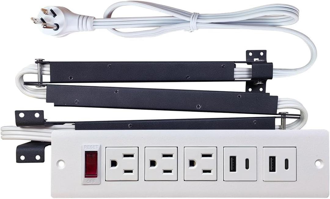 Drawer Outlet with USB C PD20W Fast Charger Station, Recessed Outlet, Power Cable and Cord Management Arm for Cabinets (White)