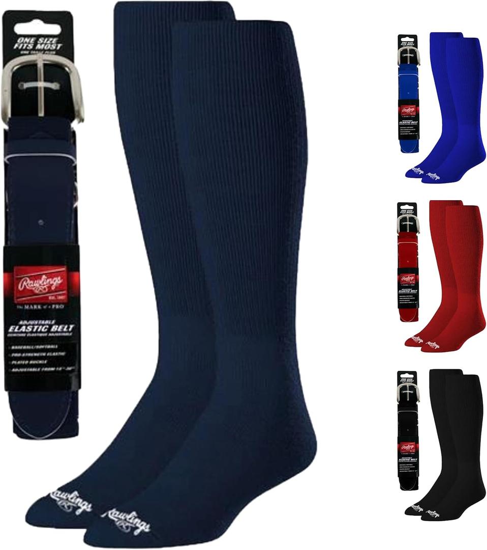 Rawlings | Belt & Socks Combo | Baseball/Softball | Multiple Sizes & Colors (Medium, Navy)