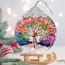 Stained Glass Tree of Life Christmas Ornament - Holiday Home Decor - Gift Exchange Present Ideas
