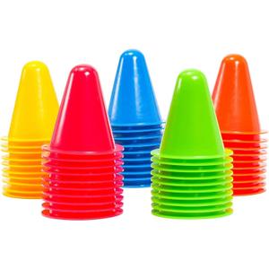 Mini Plastic Cones - Durable Polyethylene & Soccer Training Equipment - Classroom Activities & PE Supplies for Elementary - Dance Practice & Dance Teacher Supplies - Pack of 50, Assorted Colors, 3 in (Multicolor)