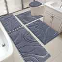 HEBE Bathroom Rugs Sets 5 Piece, Soft Absorbent Microfiber Bath Mat for Bathroom, Non Slip Washable Bath Rug Set with Toilet Cover, Bath Runner and U-Shaped Contour Toilet Rug, Dark Grey (18"x26"+20"x32"+20"x48"+U20"x24"+Cover19"x21")