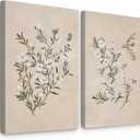 Vintage Botanical Wall Art Neutral Floral Prints Farmhouse Flower Canvas Wall Decor Watercolor Wildflower Pictures Nature Minimalist Artwork for Living Room Bedroom 16x24 Inch Wrapped Canvas Set of 2