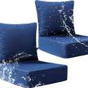 Patio Furniture Cushion Set, 24 x 24 x 6 Replacement Outdoor Chair Cushions for Patio Furniture with Removable Cover, Buckle straps, 30D High Density Sponge Filling Wicker Chair Cushion, Blue, 24x24x6 Inch | 2 Pack