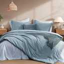 Monbix Queen Comforter Set - 7 Pieces Dusty Blue Prewashed Bed in a Bag Queen Bedding Sets with Comforters, All Seasons Ultra Soft Comforter Bed Set with Sheets,Pillowcases & Shams
