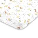 Disney Winnie The Pooh Classic Pooh 100% Cotton Fitted Mini Crib Sheet, Ivory, Butter, Aqua, Orange , 38x24x6 Inch (Pack of 1)