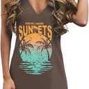 Live Simple Coconut Tree Sleeveless Dress Sunshine Sand Beach Women's Summer Casual V Neck Mini Dress (Large, Brown)