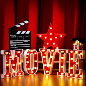 7 Pcs 10'' Movie Light up Letters Sign LED Movie Night Party Decorations Include Theater Letters Film Clap Board and Marquee Star Sign for Party Supplies Photo Props Table Centerpieces