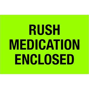 Ship Now Supply SNDL1336 Tape Logic Labels, "Rush - Medication Enclosed", Fluorescent Green (1 Roll of 500 Labels)