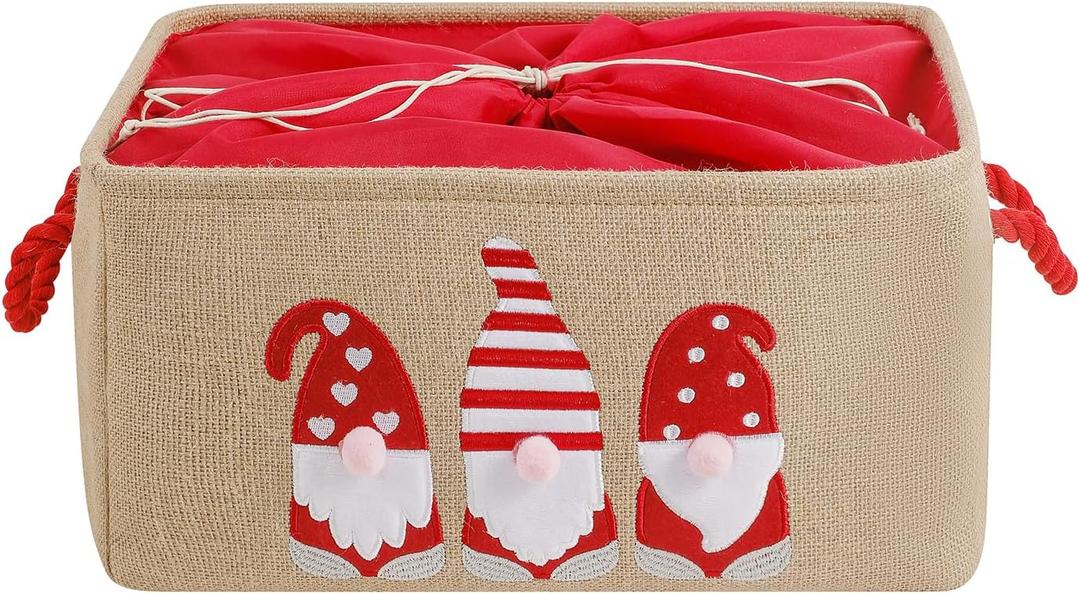 INough Christmas Baskets for Gifts Empty, Christmas Gnomes Basket, Large Gifts Bags for Holiday Ornaments Collapsible Storage Bins with Drawstring for Kidsroom