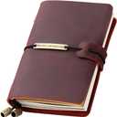 Robrasim Refillable Handmade Travelers Notebook, Leather Travel Journal Notebook for Men & Women, Perfect for Writing, Gifts, Travelers, 5.2" x 4" Inches - Wine
